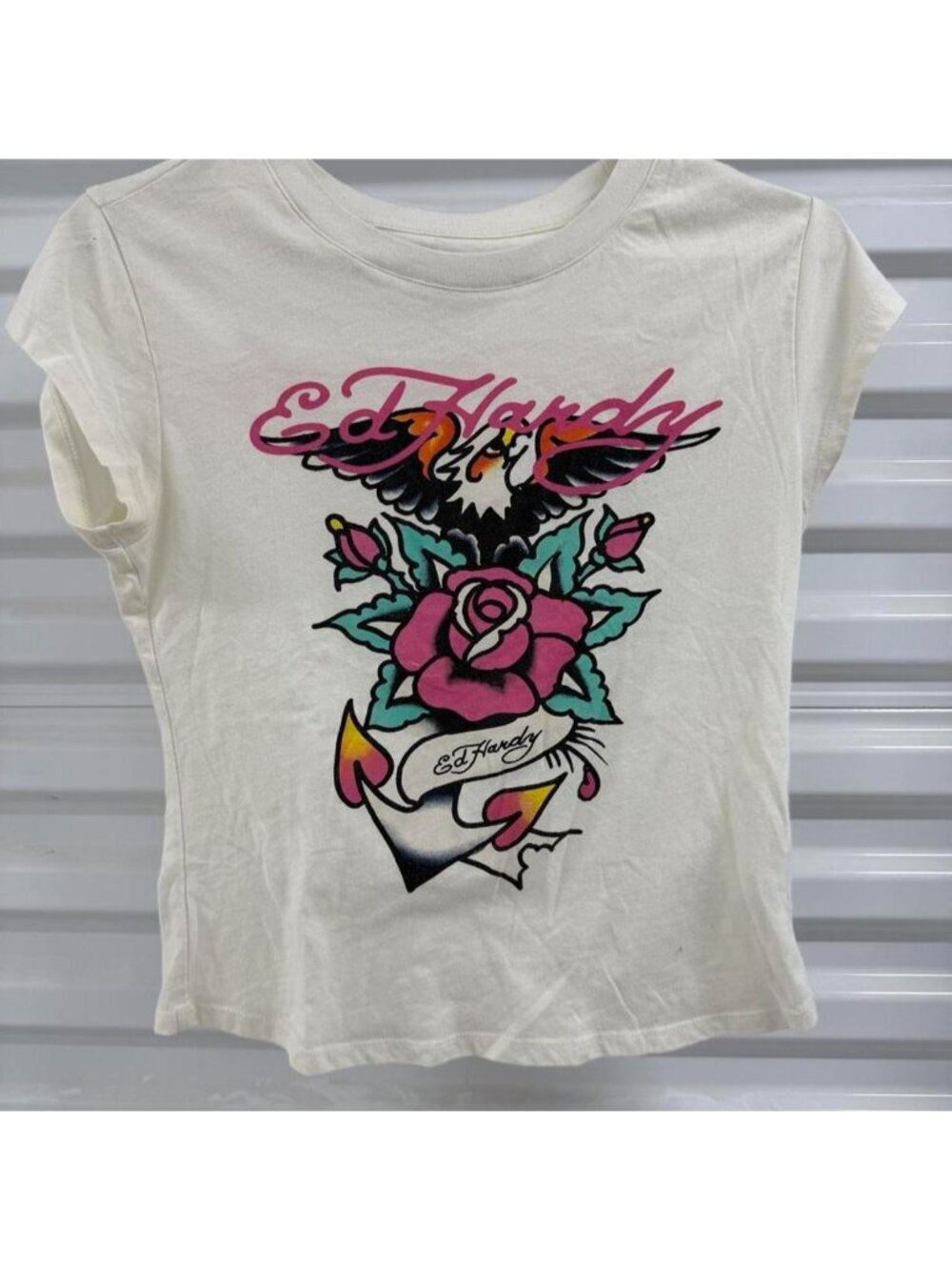 Ed Hardy white cropped baby tee